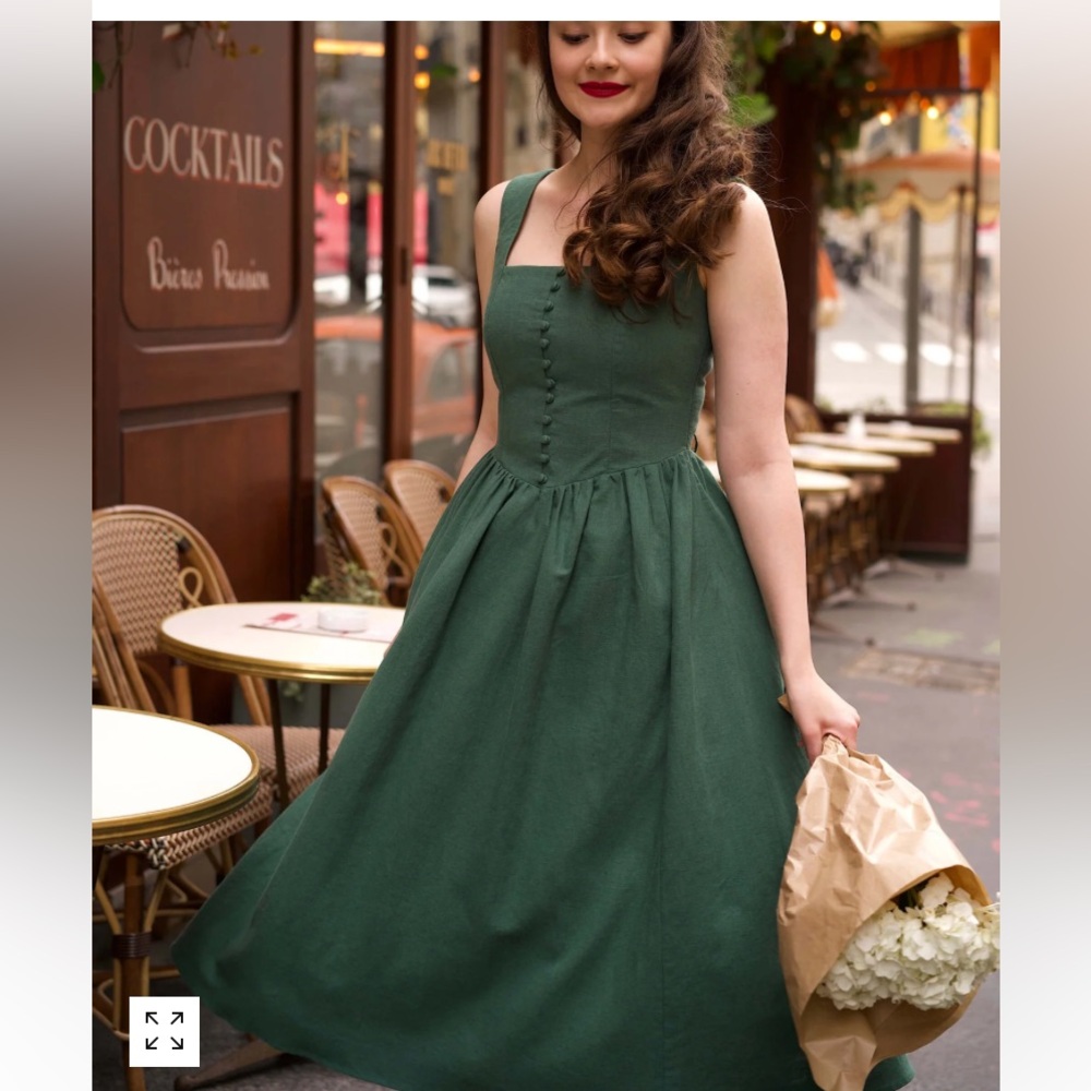 Gaala Paris Lizzy 100% linen Green Pinafore Dress